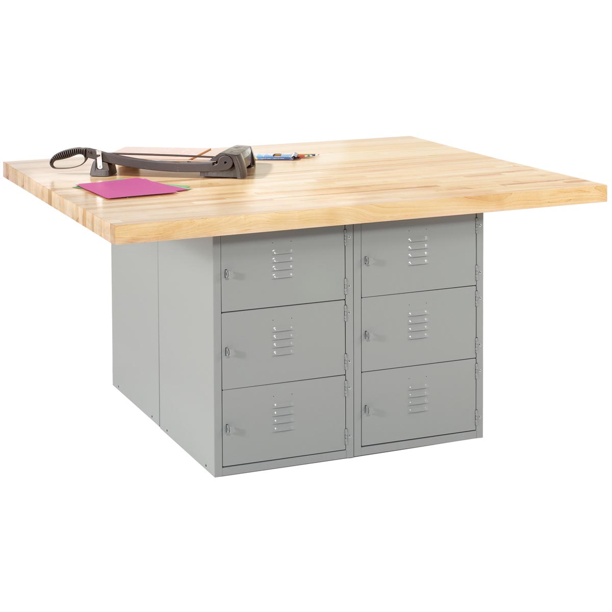 Steel Horizontal Locker Workbench Four Stations 12 Lockers Schools In